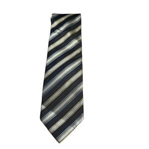 Bergamo New York Men's Striped Black Silver Hand Made Classic Tie